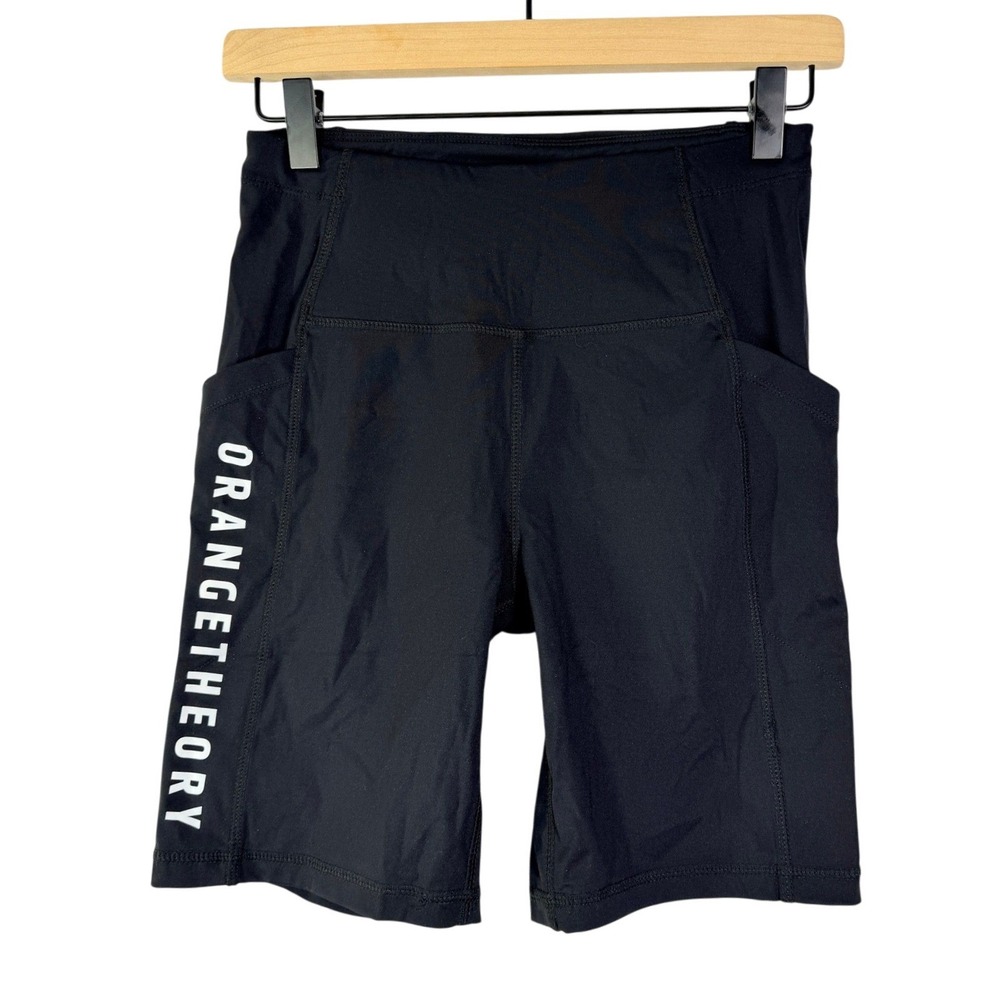 Orangetheory Fitness Womens Biker Shorts Black High Waisted Pockets‎ Size S SS22